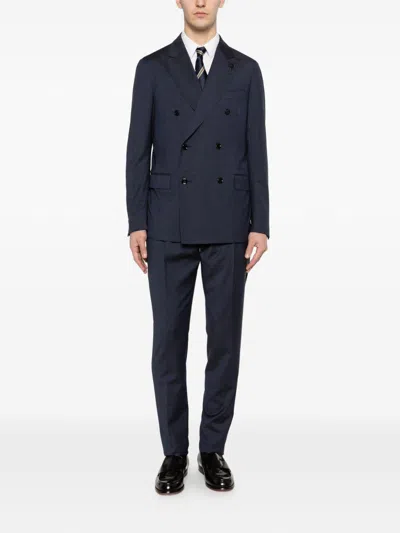 Lardini Double-breasted Suit In Black
