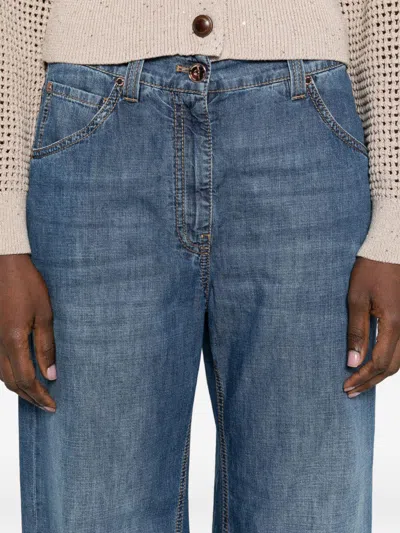 Brunello Cucinelli Women Blue Jeans With Five-pocket Design And Patch Logo On The Back In Denim Woma In Blue