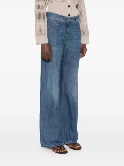 Brunello Cucinelli Women Blue Jeans With Five-pocket Design And Patch Logo On The Back In Denim Woma In Blue