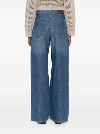 Brunello Cucinelli Women Blue Jeans With Five-pocket Design And Patch Logo On The Back In Denim Woma In Blue