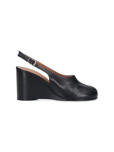 Maison Margiela Womens Black Tabi Leather Slingback Wedges Eur 36 / 3 Uk