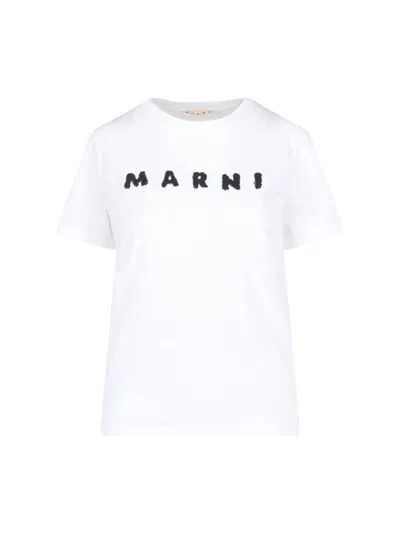 Marni Oversized Cotton T-shirt With Front Logo In White