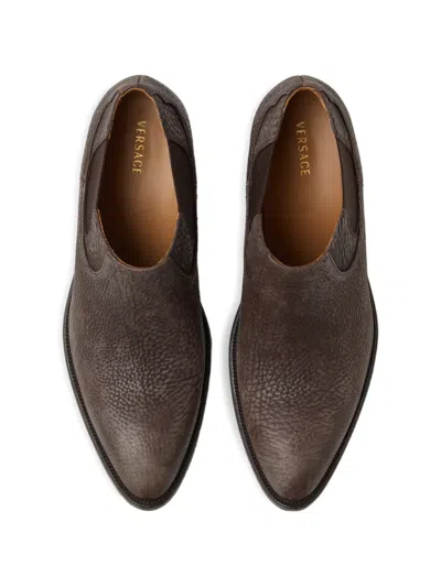 Versace Textured Boots In Brown