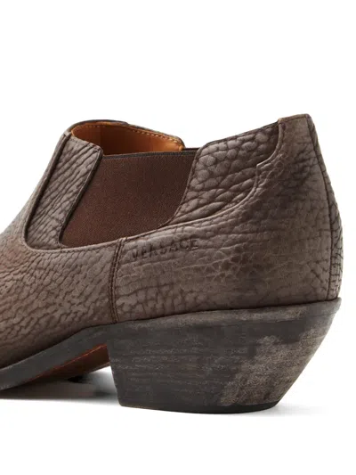 Versace Textured Boots In Brown