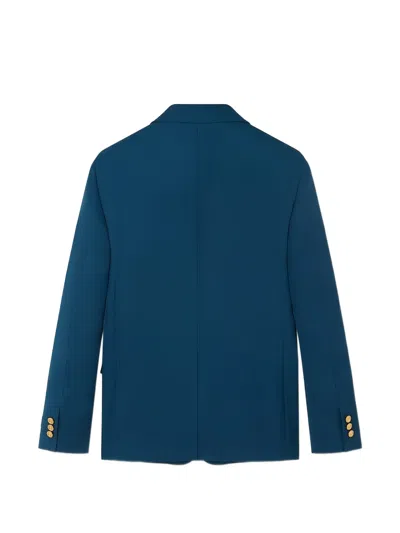 Versace Button Logo-patch Blazer In Blue
