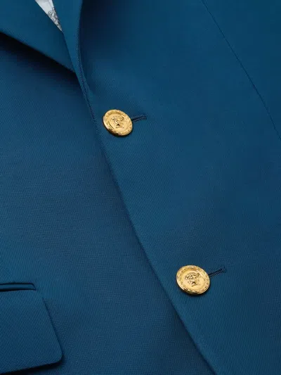 Versace Button Logo-patch Blazer In Blue