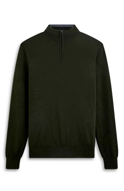 Bugatchi Quarter Zip Merino Wool Pullover In Green