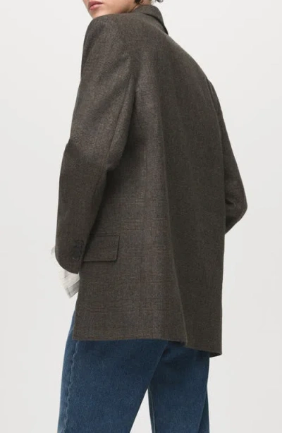 Mango Houndstooth One-button Wool Blend Blazer In Brown