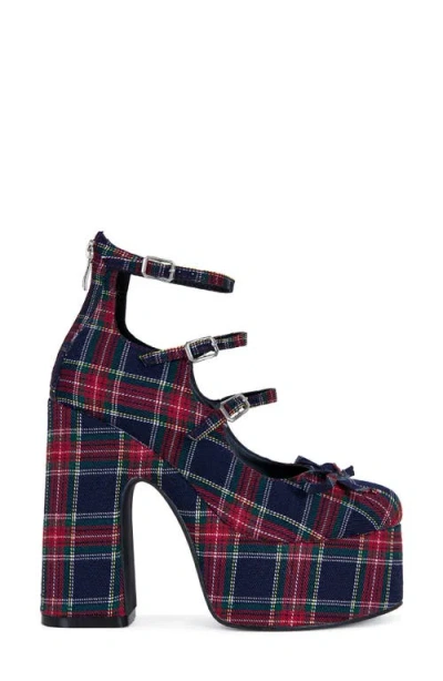 Azalea Wang Georgina Plaid Platform Mary Jane Shoes In Blue