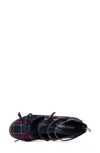 Azalea Wang Georgina Plaid Platform Mary Jane Shoes In Blue