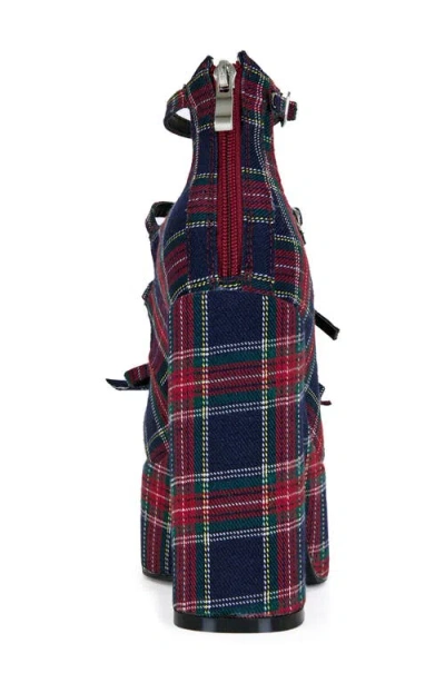 Azalea Wang Georgina Plaid Platform Mary Jane Shoes In Blue