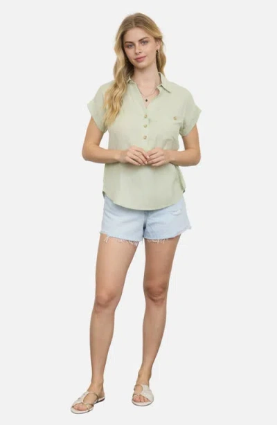 Blu Pepper Half Button Shirt In Green