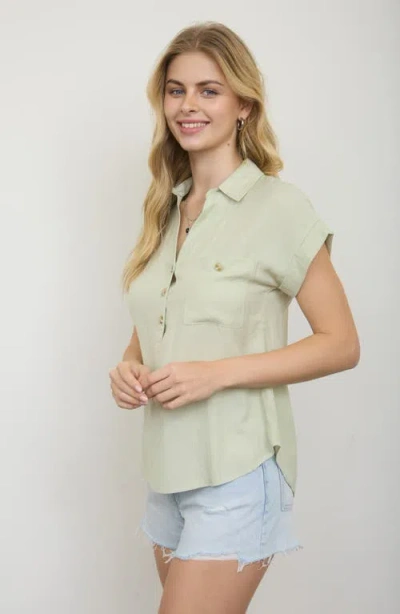 Blu Pepper Half Button Shirt In Green