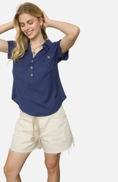 Blu Pepper Half Button Shirt In Blue