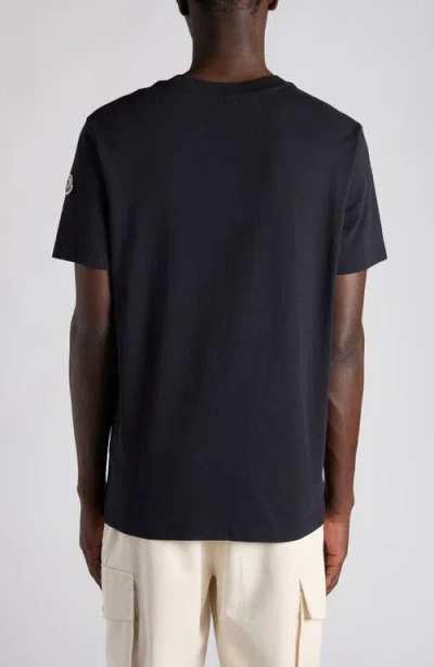 Moncler Cotton T-shirt Featuring Embroidered Patch In Blue