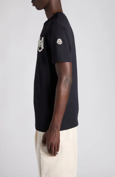 Moncler Cotton T-shirt Featuring Embroidered Patch In Blue