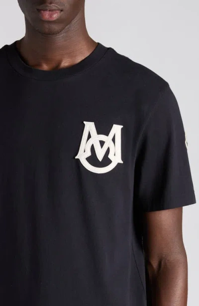 Moncler Cotton T-shirt Featuring Embroidered Patch In Blue