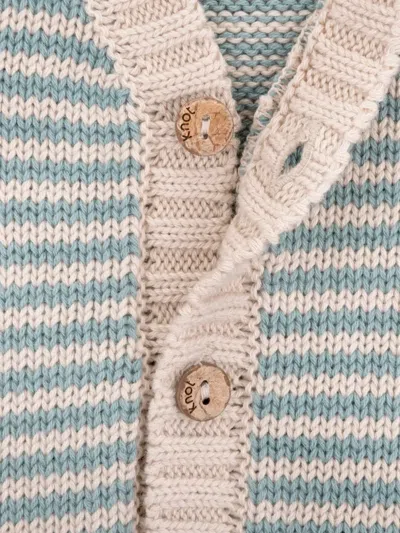 Knot Striped-pattern Button Cardigan In Blue