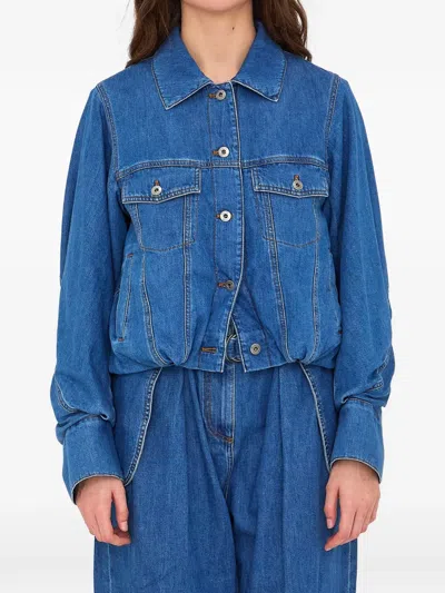 Loewe Cropped Denim Jacket With Wide Sleeves In Blue