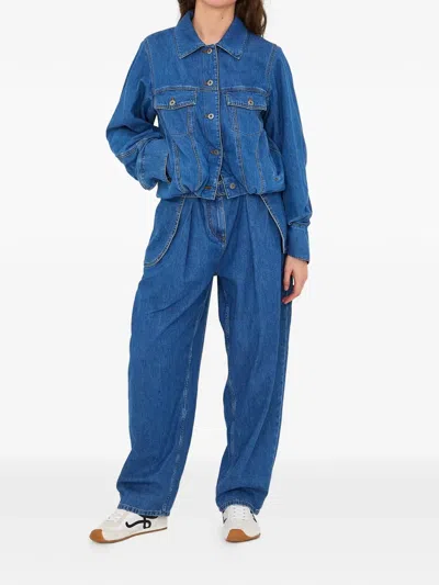 Loewe Cropped Denim Jacket With Wide Sleeves In Blue