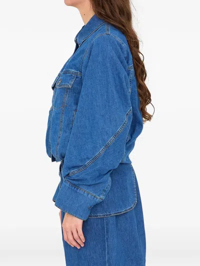 Loewe Cropped Denim Jacket With Wide Sleeves In Blue