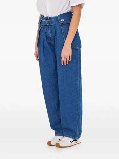 Loewe Womens Light Blue Side-flap Balloon-leg High-rise Jeans