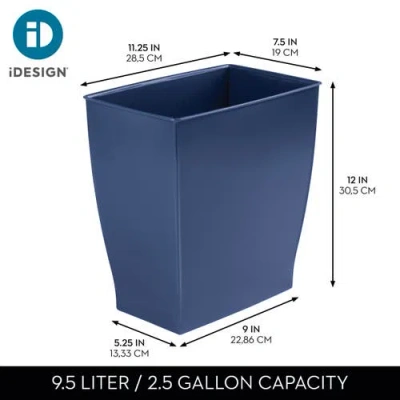 Mono Rectangular Trash Can, 2.5 Gallon / 9.5 Liter, 4-pack, Navy, Made In Blue