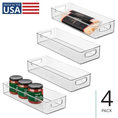 Basic Plastic Stackable Pantry Bin With Handles, Set Of 4, Clear, Made In Transparent