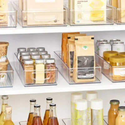 Basic Plastic Stackable Pantry Bin With Handles, Set Of 4, Clear, Made In Transparent