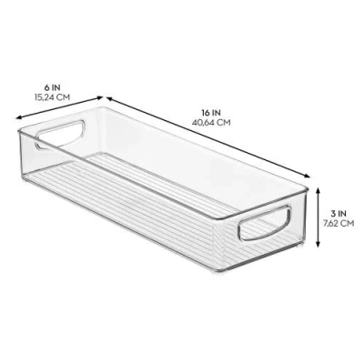 Basic Plastic Stackable Pantry Bin With Handles, Set Of 4, Clear, Made In Transparent
