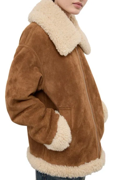 Mango Suede Jacket With Shearling Collar In Multi
