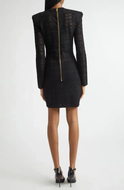 Balmain Tartan Tattoo Embellished Long Sleeve Minidress In Black