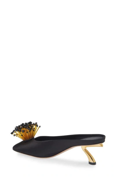 Ferragamo Black Sandals With Low Heel And Crystal Embellishment On The Front In Fabric Woman