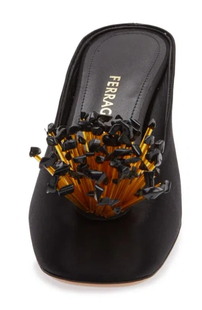 Ferragamo Black Sandals With Low Heel And Crystal Embellishment On The Front In Fabric Woman