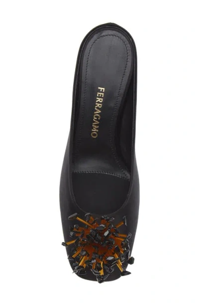 Ferragamo Black Sandals With Low Heel And Crystal Embellishment On The Front In Fabric Woman
