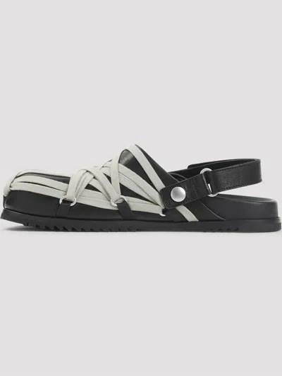 Rick Owens Megalace Mule Granola Black Leather Sandals In Black