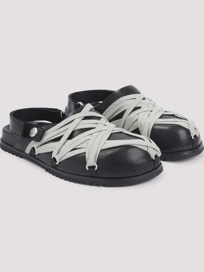 Rick Owens Megalace Mule Granola Black Leather Sandals In Black