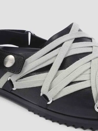 Rick Owens Megalace Mule Granola Black Leather Sandals In Black