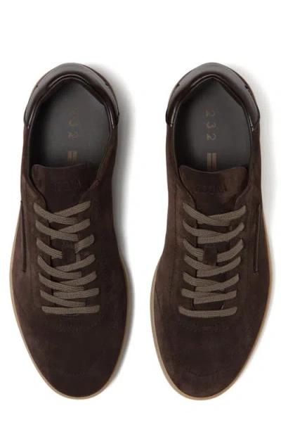 Zegna Suede Low Profile Sneakers Rubber Sole In Brown