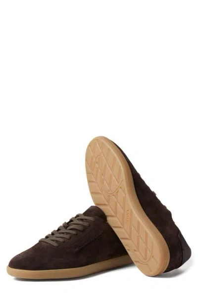 Zegna Suede Low Profile Sneakers Rubber Sole In Brown