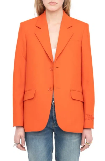 Zadig & Voltaire Womens Tangerine Vanille Single-breasted Woven Blazer In Orange