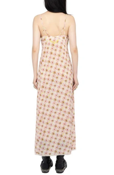 Zadig & Voltaire Ramelil Mirror Flowers Lace Trim Crepe Slipdress In Neutral