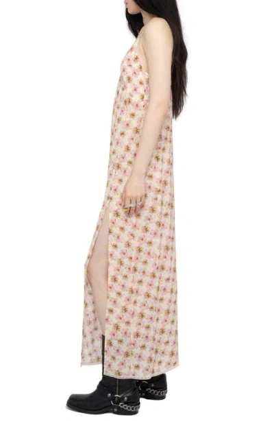 Zadig & Voltaire Ramelil Mirror Flowers Lace Trim Crepe Slipdress In Neutral