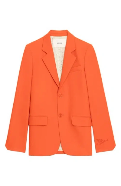 Zadig & Voltaire Womens Tangerine Vanille Single-breasted Woven Blazer In Orange