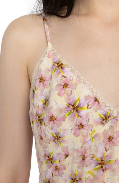 Zadig & Voltaire Ramelil Mirror Flowers Lace Trim Crepe Slipdress In Neutral