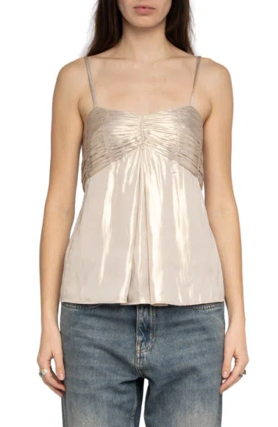 Zadig & Voltaire Womens Gold Cippie Pleated Satin Cami Top In Neutral