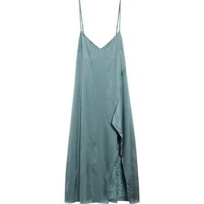 Acne Studios Satin Midi Dress With Lace Inserts In Blue