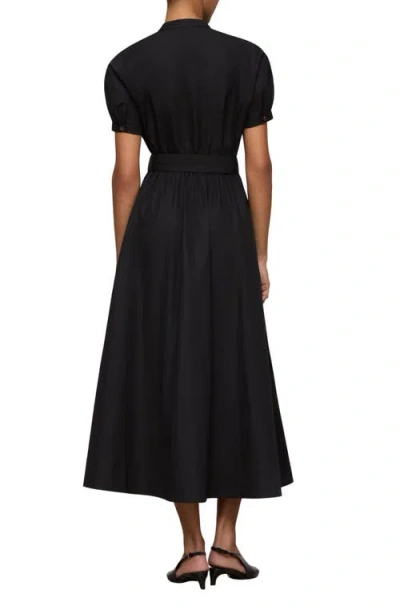 Lafayette 148 New York Puff Sleeve Belted Cotton Poplin Shirt Dress In Black