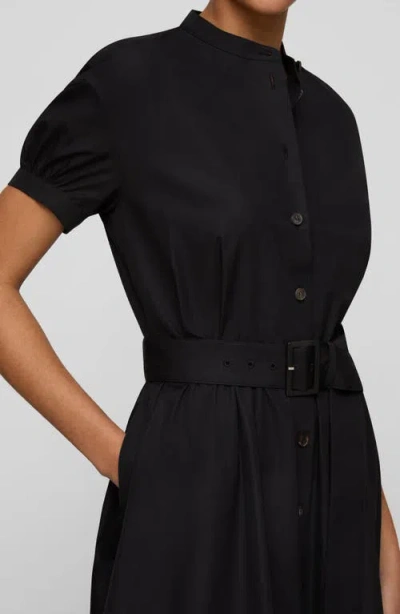 Lafayette 148 New York Puff Sleeve Belted Cotton Poplin Shirt Dress In Black