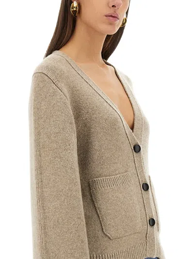 Khaite Relaxed Fit Textured Knit Sweater With Deep V-neckline In Neutral